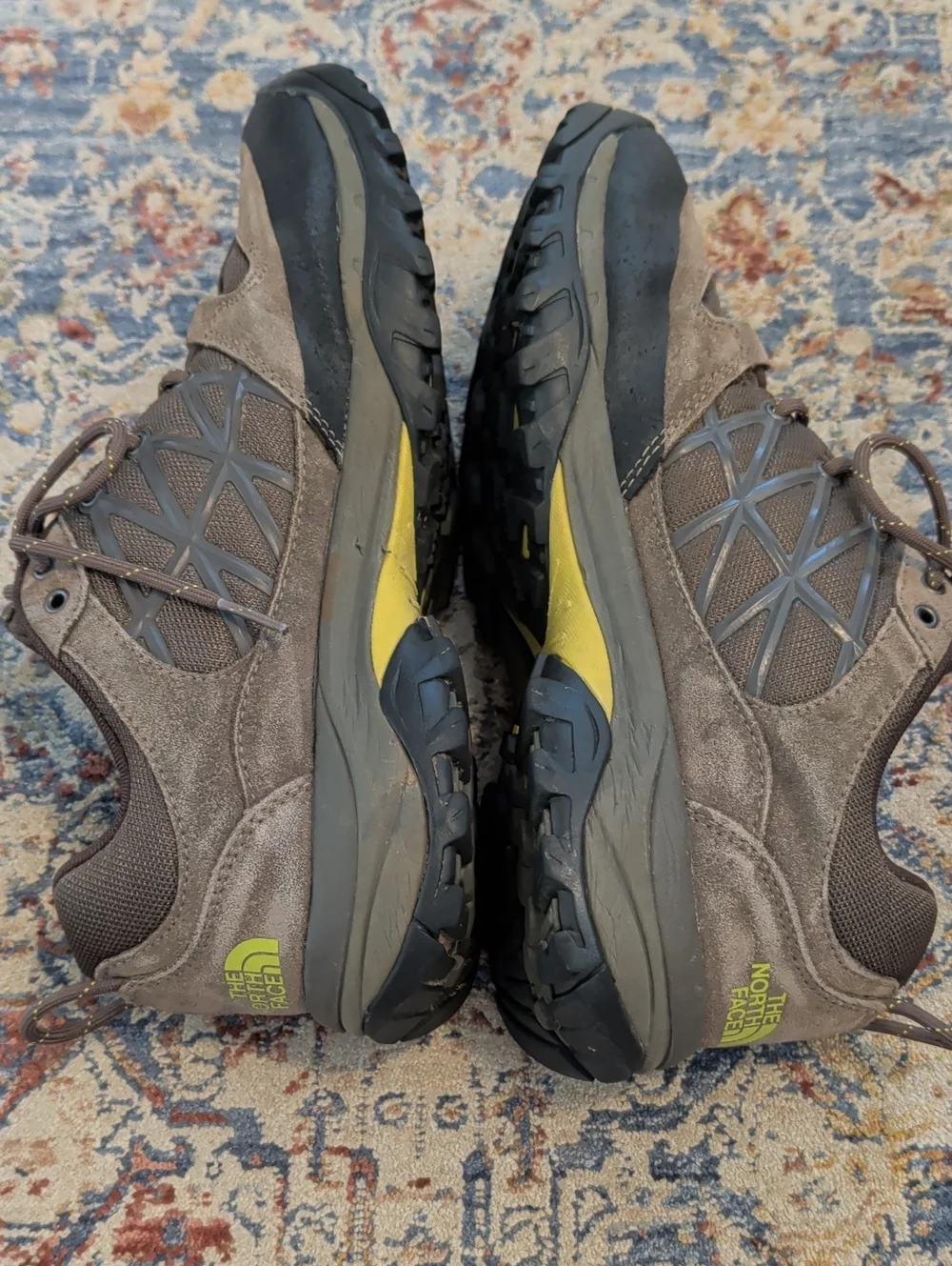 The North Face Men’s Brown Trail Hiking Shoes with Yellow Accents